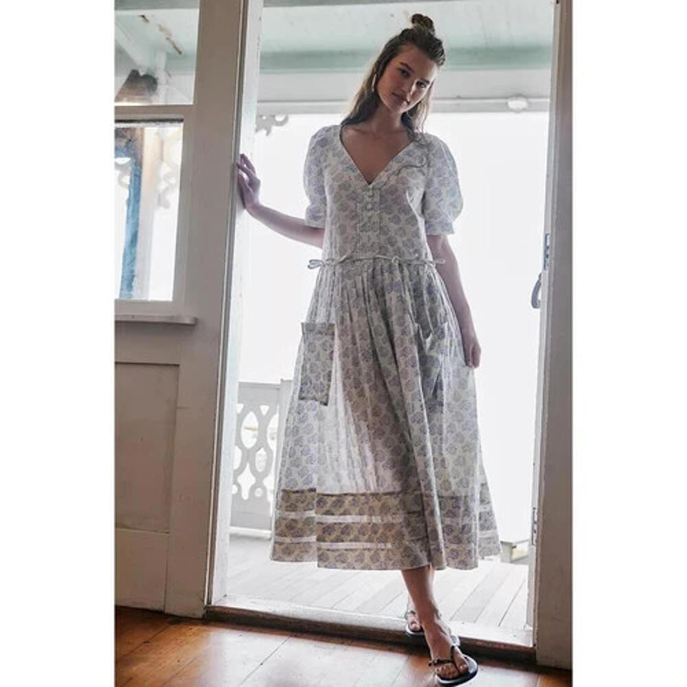 Free People White Floral Midi Dress